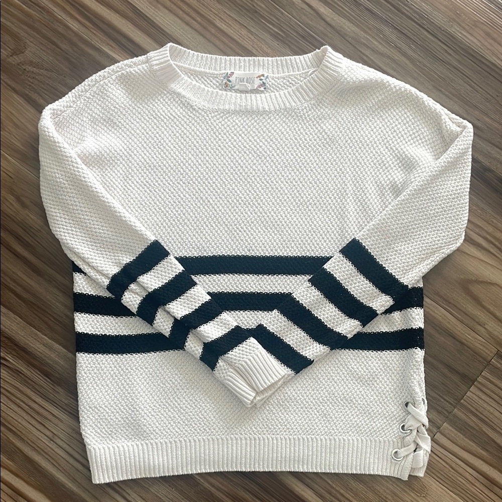 White and Black Striped Sweater
